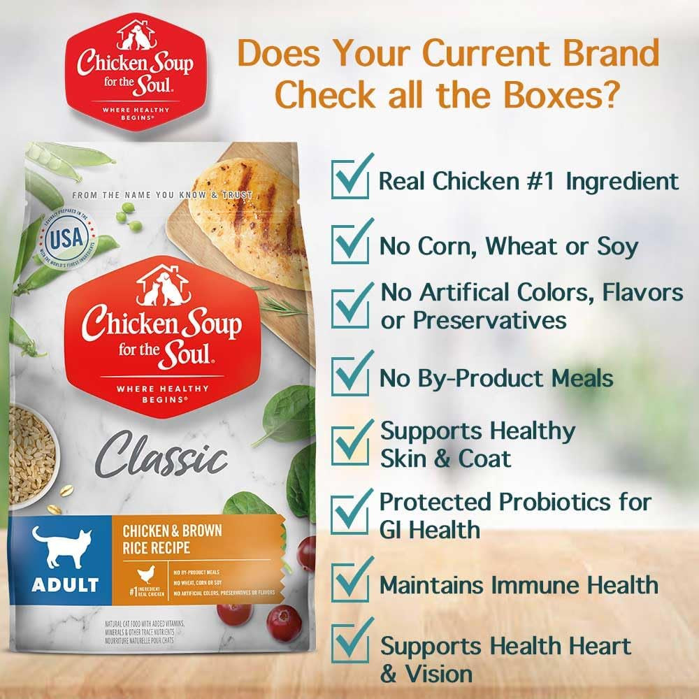 Classic Dry Adult Cat Food, Chicken & Brown Rice Recipe, 12 Pound Bag | Soy, Corn & Wheat Free, No Artificial Flavors or Preservatives