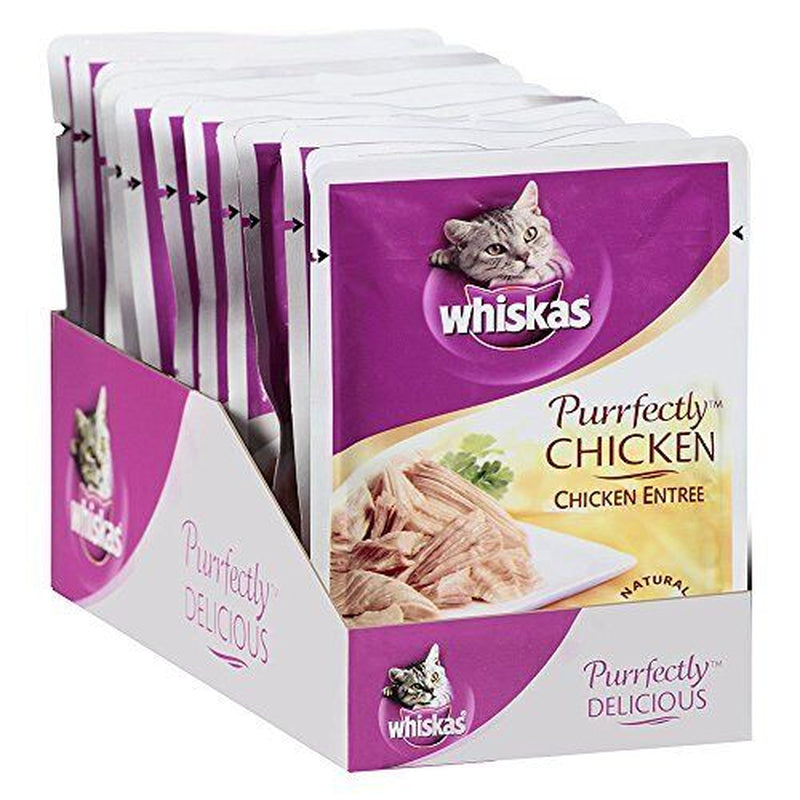Pack of 24 WHISKAS PURRFECTLY Chicken Wet Cat Food Chicken Entree Flavor 3 Oz