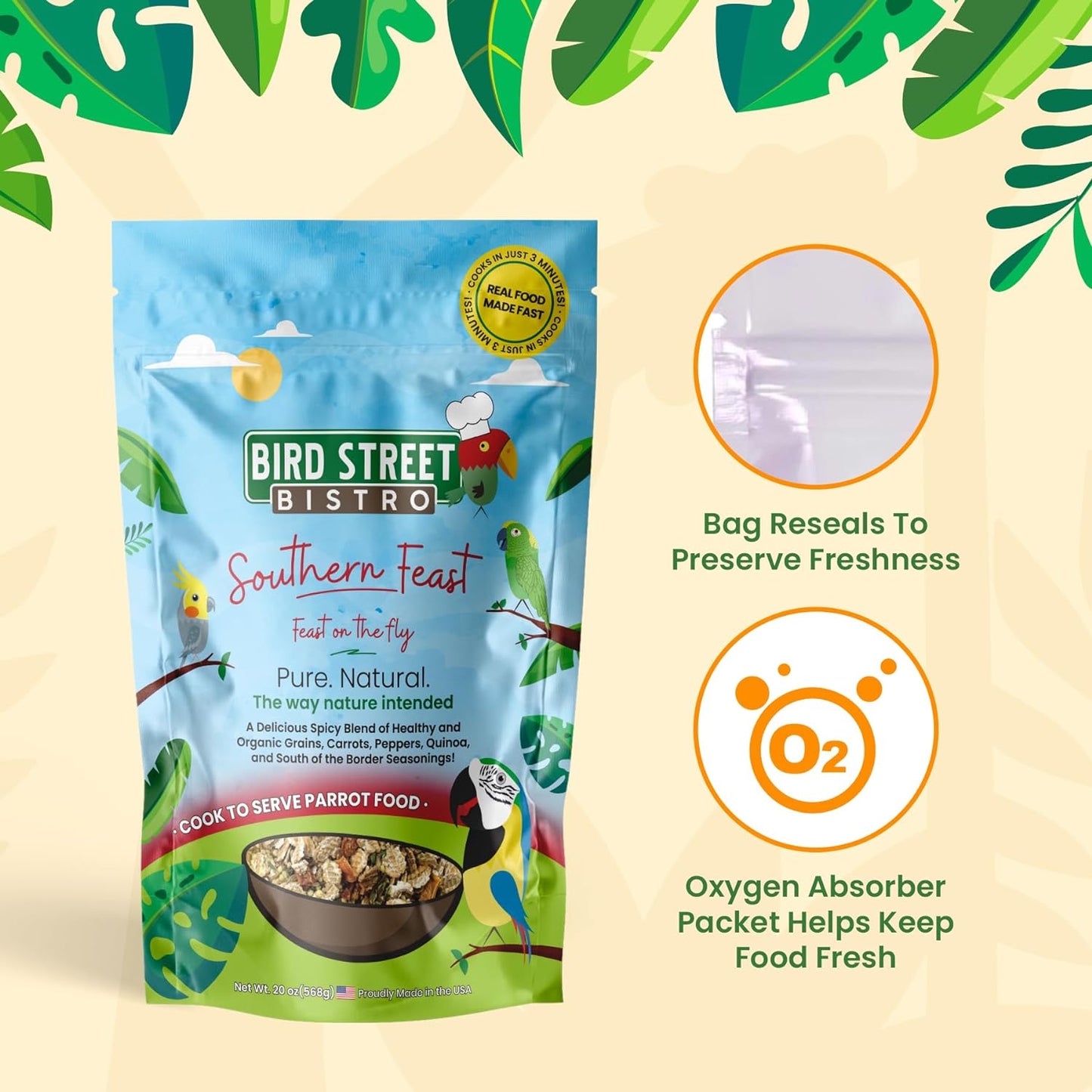 Parrot Food - Parakeet & Cockatiel Food - Cooks in 3-15 Min W/Natural & Organic Grains, Legumes, Non-Gmo Fruits, Vegetables & Healthy Spices