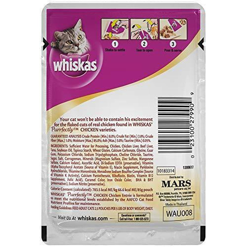 Pack of 24 WHISKAS PURRFECTLY Chicken Wet Cat Food Chicken Entree Flavor 3 Oz