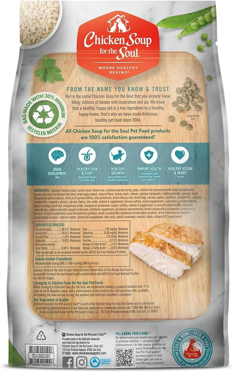 Classic Dry Kitten Food, Chicken, Brown Rice & Pea Recipe, 12 Pound Bag | Soy, Corn & Wheat Free, No Artificial Flavors or Preservatives