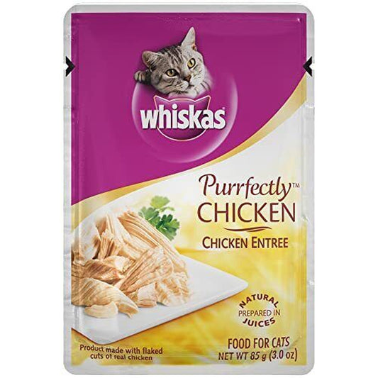 Pack of 24 WHISKAS PURRFECTLY Chicken Wet Cat Food Chicken Entree Flavor 3 Oz